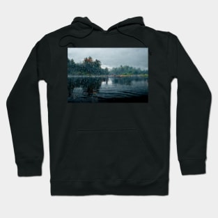 Foggy Lake Falling Raindrops On A Rainy Autumn Day Hoodie